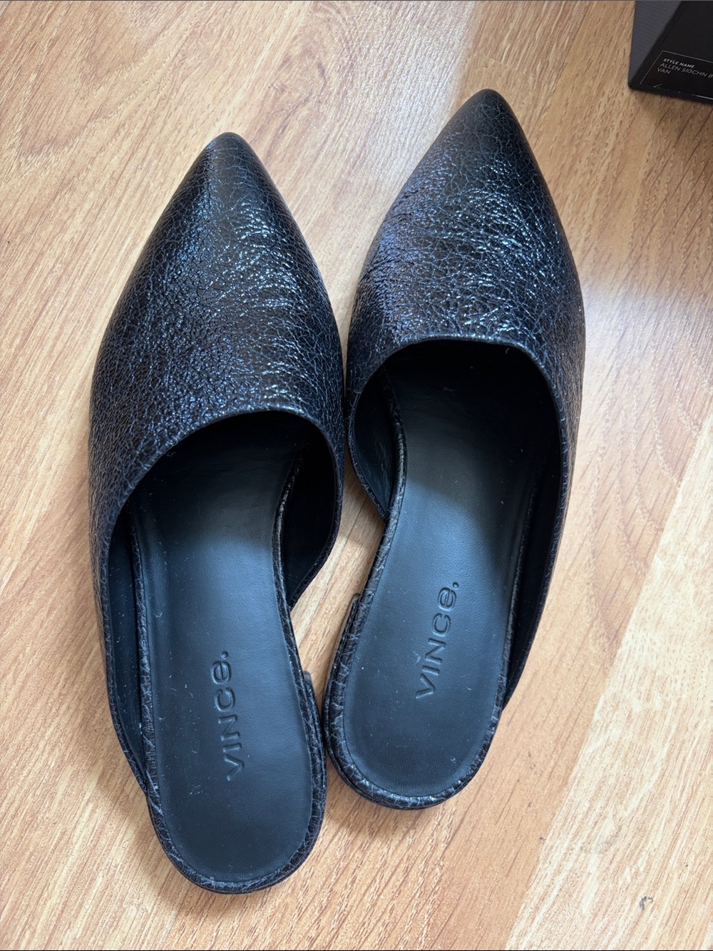 Vince Black Pointed Leather Slip-On Mules